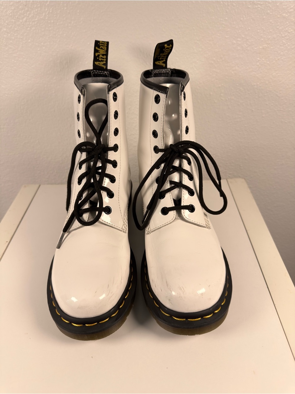 Dr. Martens White Patent Leather Lace Up Boots Women’s Size 9